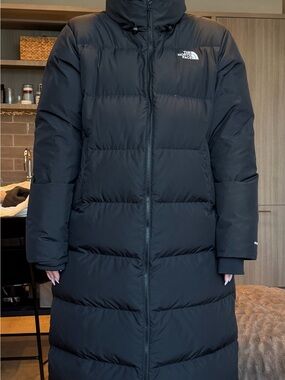 North Face Women's Black Long Puffer Coat with Hood